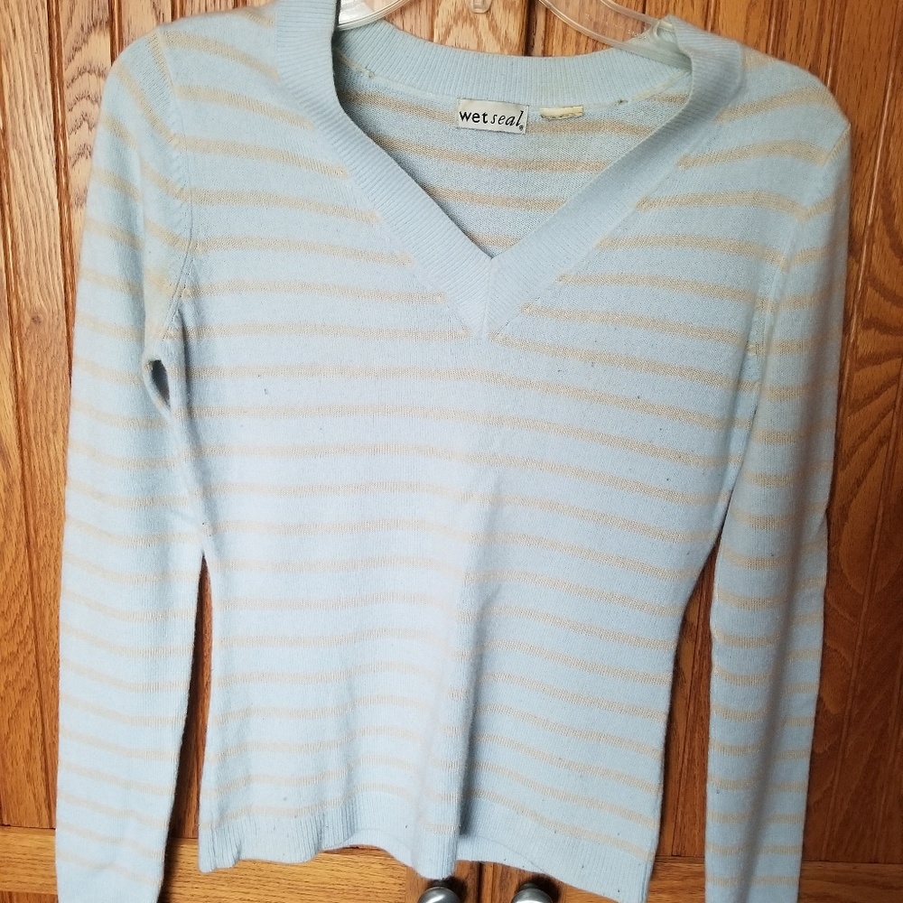 Wet Seal Striped long sleeve V-neck sweater